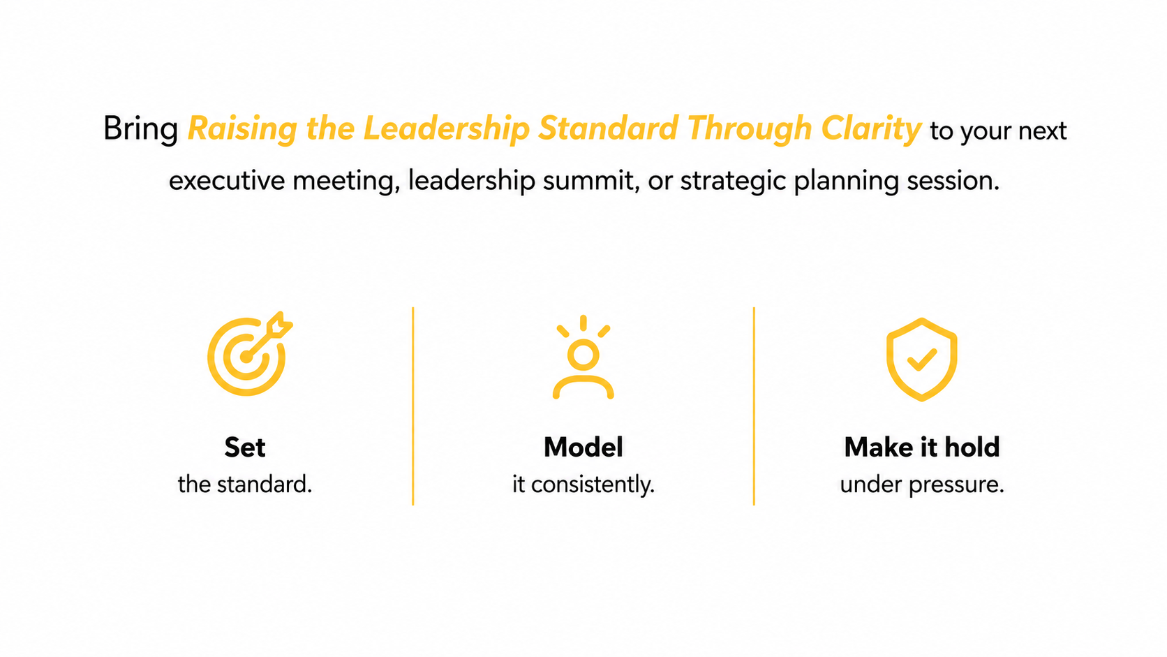 Leadership through clarity text with icons